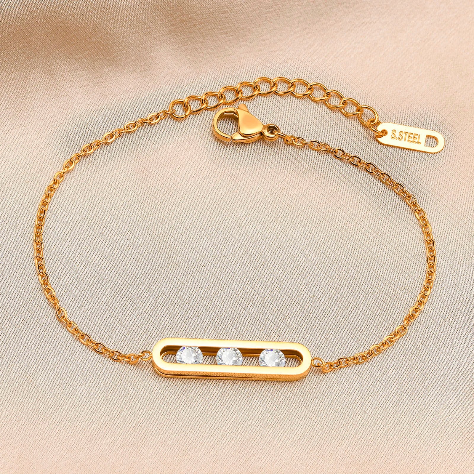 Fashion Cubic Zirconia Bracelet, Stainless Steel Thin Chain Link Bracelets for Women, Minimalist Charm Jewelry