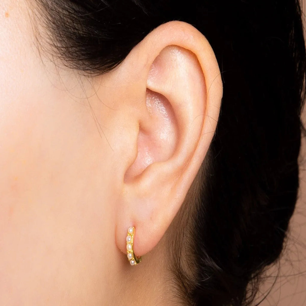 Yuedane Stainless Steel Little Imitation Pearl Hoop Earrings Small Circle