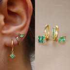 3PCS Trendy Stainless Steel Flower Drop Earring Set Zirconia Dangle