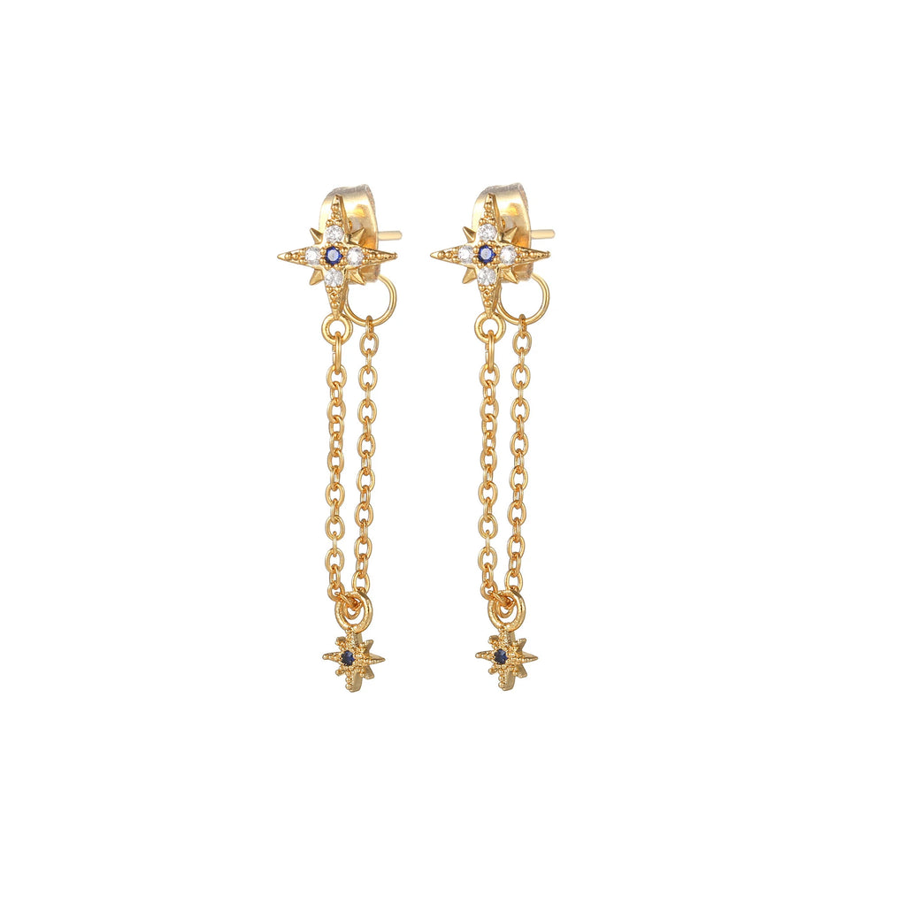 New Stainless Steel Zirconia Chain Hoop Earring Blue Star Moon Square