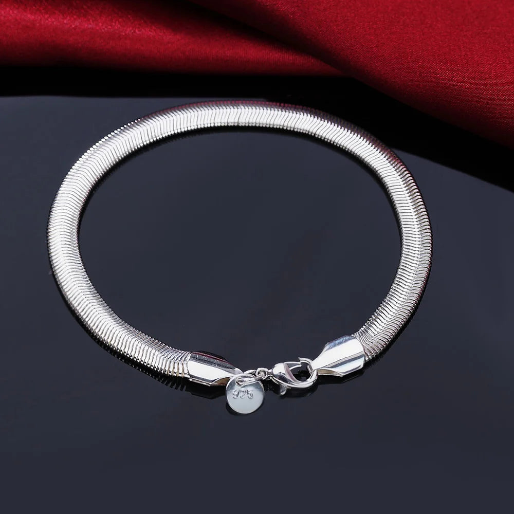 Square Solid Chain Bracelet 925 Sterling Silver Men Women Party Fashion Gift