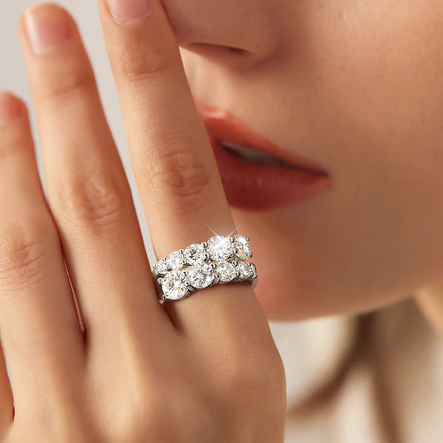 Full Moissanite Diamond Wedding Ring 18K White Gold Plated 925 Silver Band
