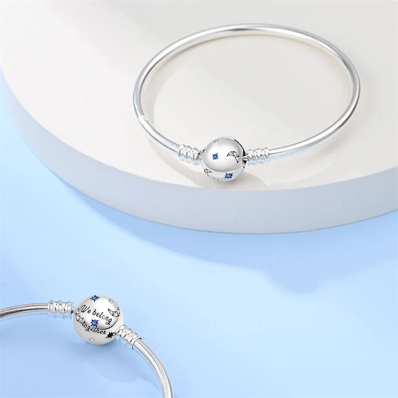 925 Sterling Silver Forever Love Peach Heart Bracelets Star Moon Airplane Earth Bracelets For Women Fit DIY Charms Party Jewelry