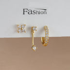3PCS Trendy Double-layer Circle Cubic Zircon Star Hanging Earrings