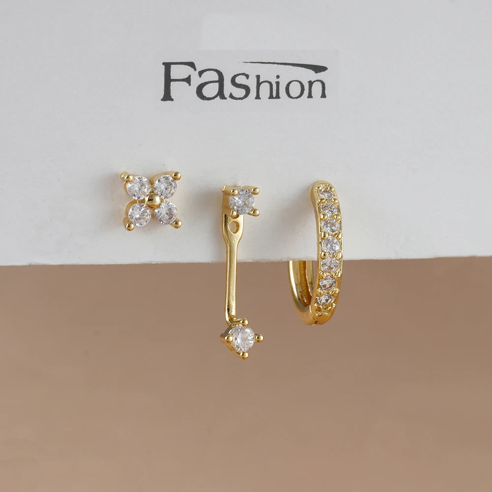 3PCS Trendy Double-layer Circle Cubic Zircon Star Hanging Earrings