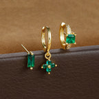 3PCS Stainless Steel Flower Crystal Zirconia Hoop Earrings Square