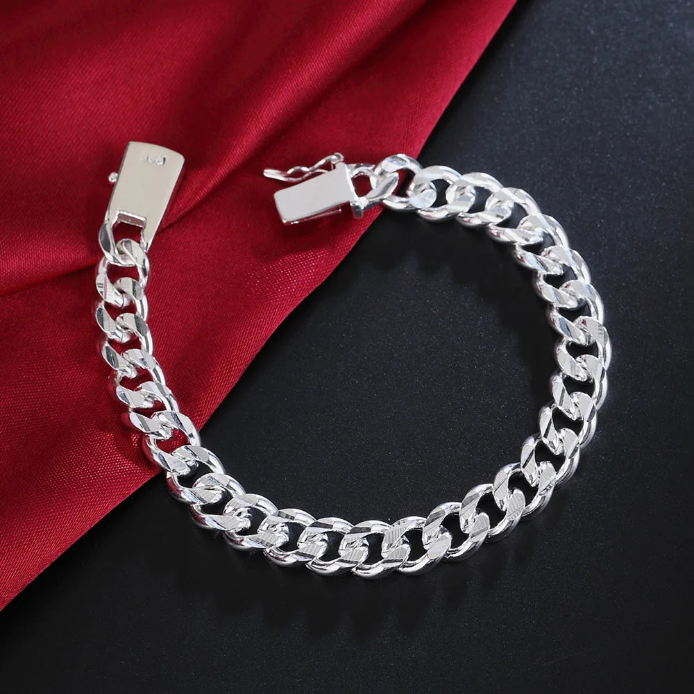8/10mm Solid Chain Bracelet 925 Sterling Silver Men Women Noble Party Gift