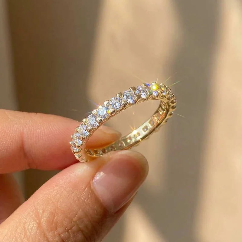 925 Sterling Silver New Trendy Thin Finger Ring Band Shiny Cubic Zirconia Simple Stylish Daily Wear
