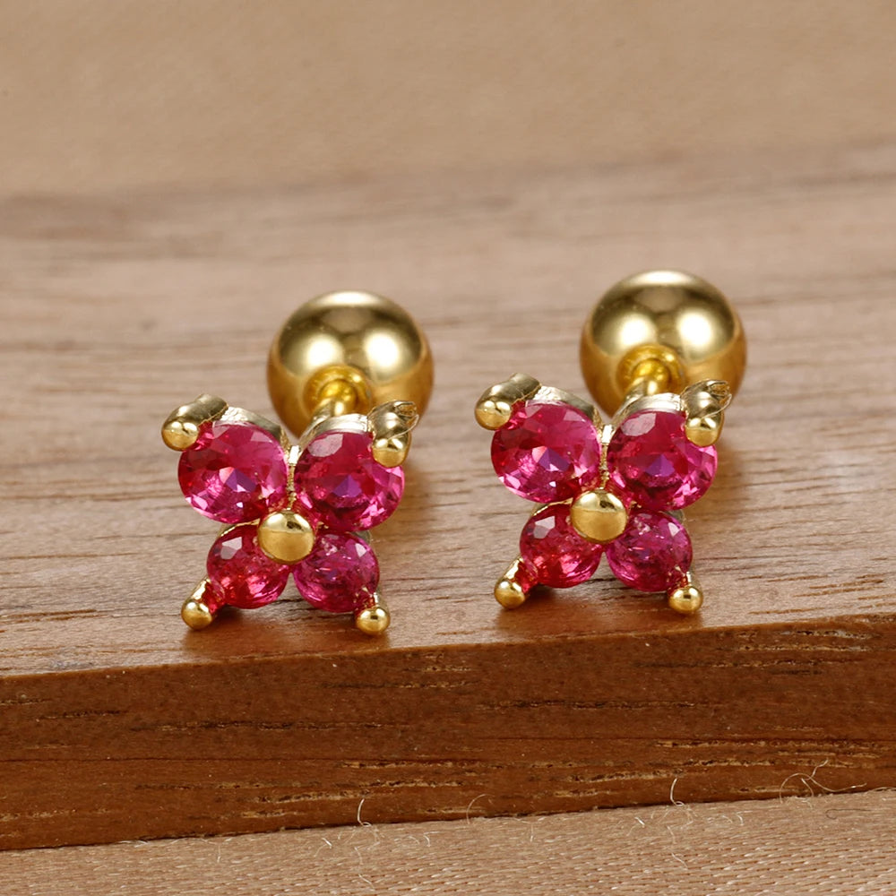 1 Pair Fashion Stainless Steel Zircon Butterfly Pendant Earrings Helix