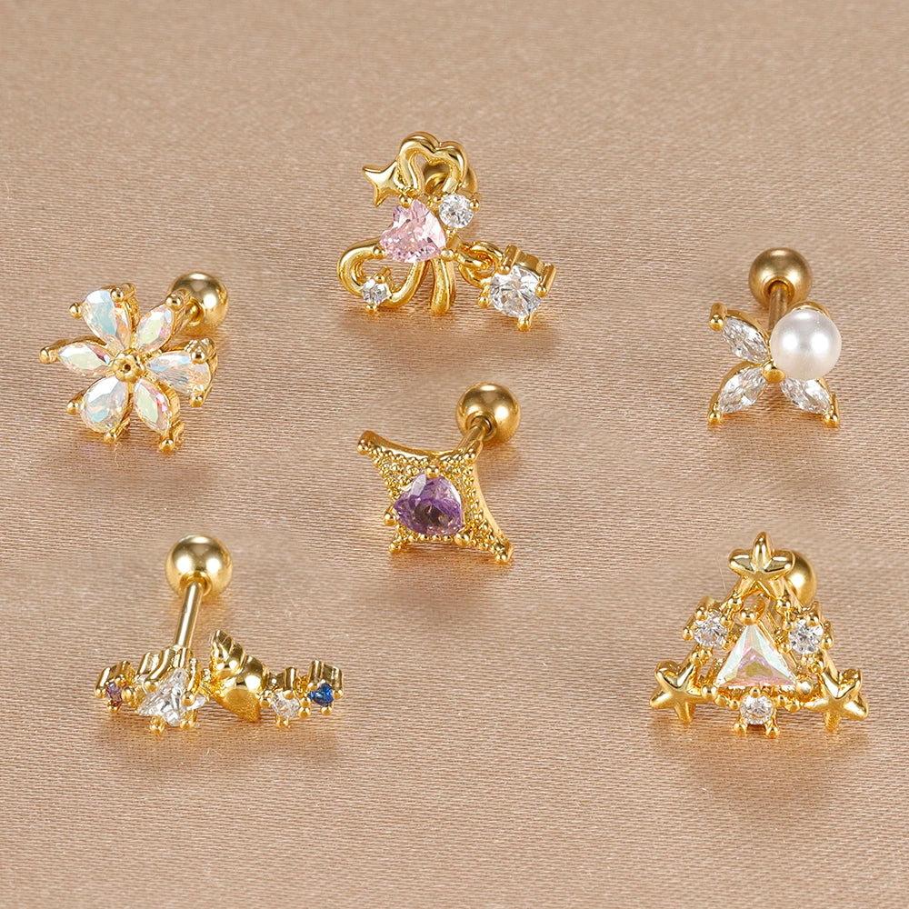 1PC Stainless Steel Mini Zircon Cross Stud Earrings Gold Helix Tragus