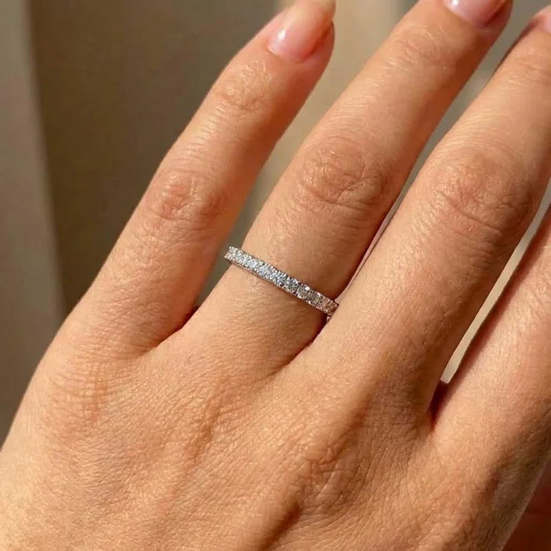925 Sterling Silver New Trendy Thin Finger Ring Band Shiny Cubic Zirconia Simple Stylish Daily Wear
