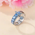 Luxury Female Lake Blue Yellow Black Pink Red Stone Round Dangle Rings For Women Silver Color Green Zircon Wedding Bands Jewelry