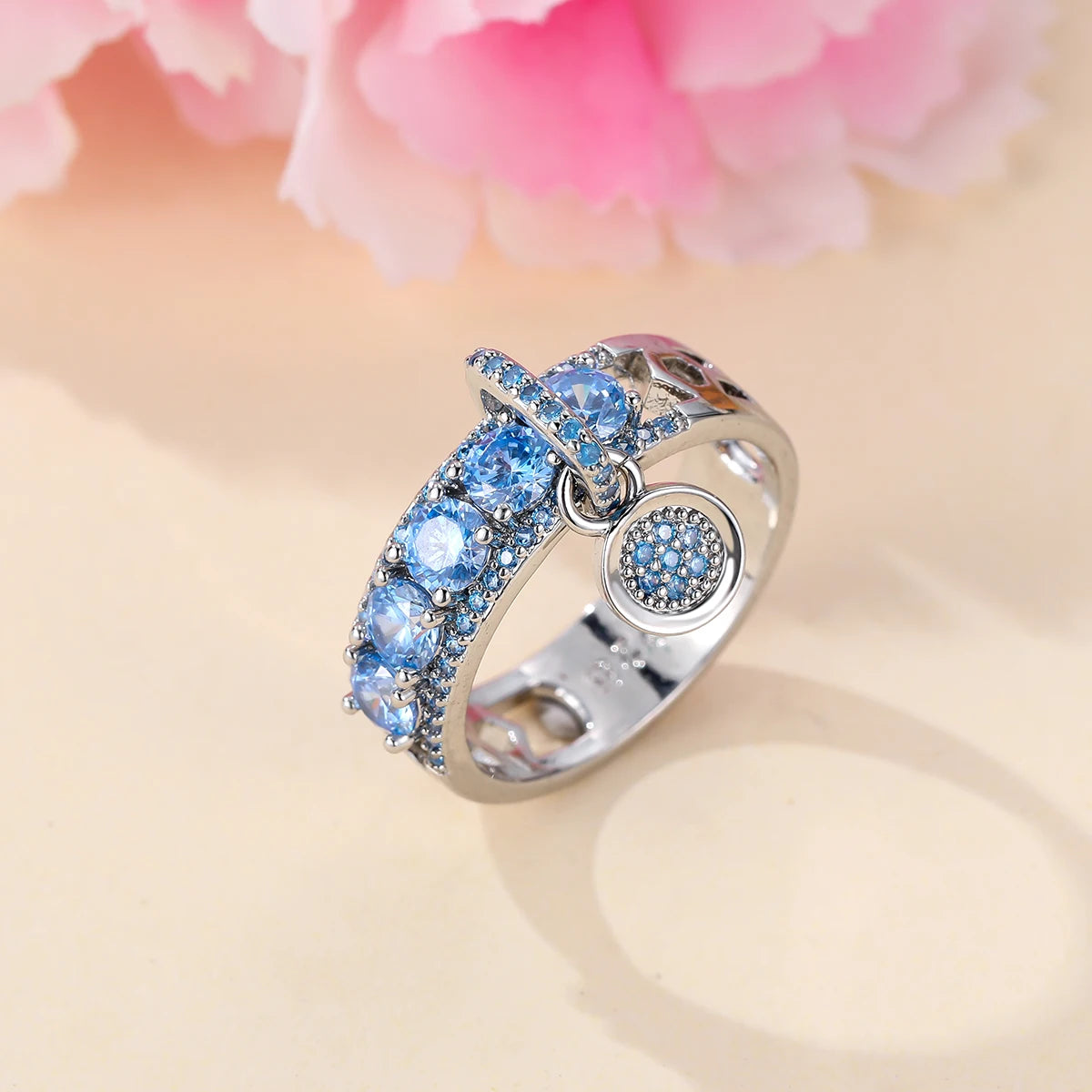Luxury Female Lake Blue Yellow Black Pink Red Stone Round Dangle Rings For Women Silver Color Green Zircon Wedding Bands Jewelry