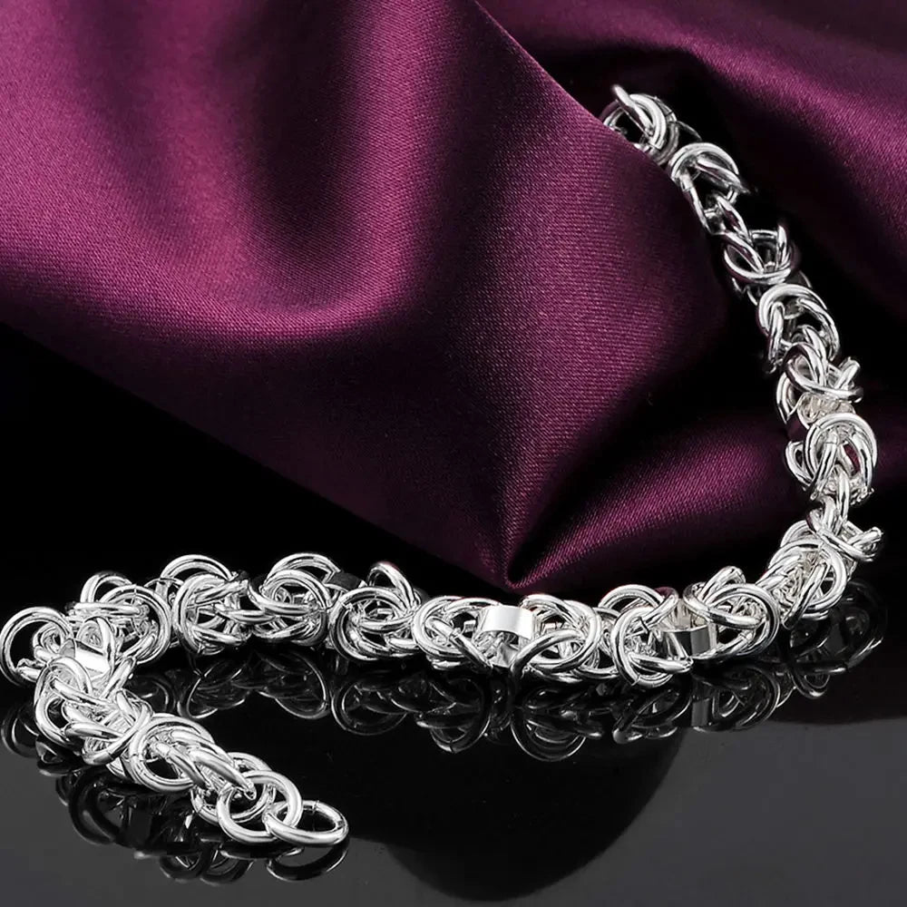 925 Sterling Silver Classic Circle Chain Bracelet Men Women Wedding Gift