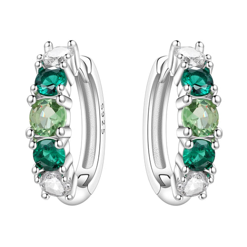925 Sterling Silver Animal Plant Green Zircon Circle Hoop Earrings Jewellery