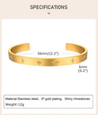 Open Adjustable Star Starburst Cuff Bangle Bracelet for Women Stainless Steel Cubic Zirconia Inlay Charm Layered Jewelry