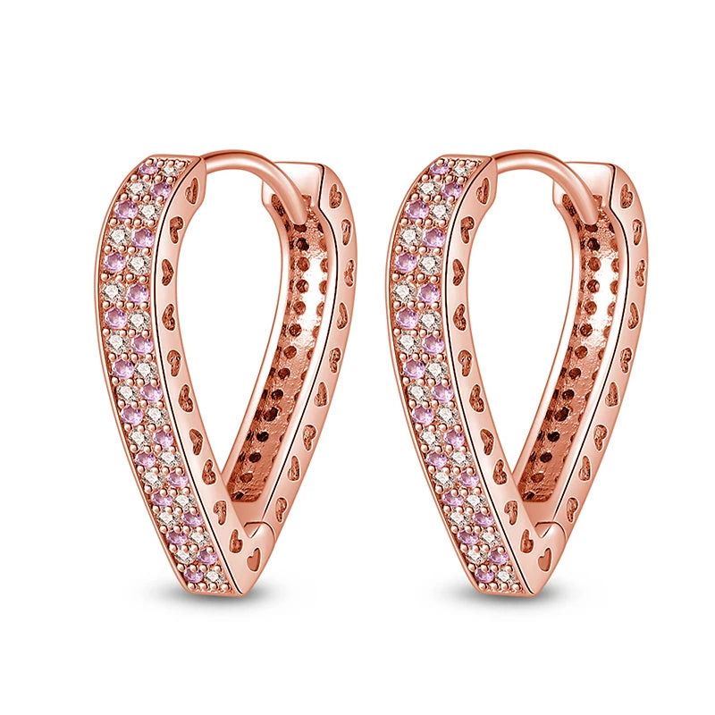 925 Sterling Silver Simple Love Heart Zircon Circle Hoop Earrings Jewellery
