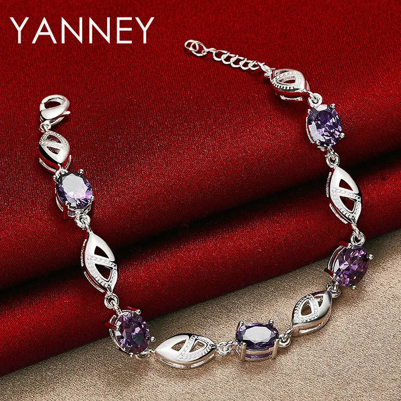 925 Sterling Silver 8-inch Coloured Zirconia Bracelet Women Jewellery Gift