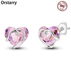 925 Sterling Silver Romantic Pink Love Heart Stud Earrings Birthday Gift