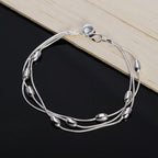 Snake Chain Beads Bracelet 925 Sterling Silver Women Party Wedding Jewellery