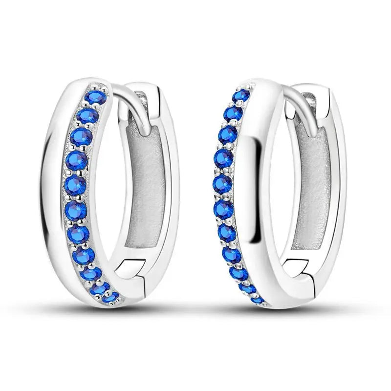 925 Sterling Silver Blue Zircon Starry Sky Hoop Earrings Trendy Jewellery