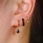 3PCS Stainless Steel Gold Plated Hoop Earrings Zircon Pendant