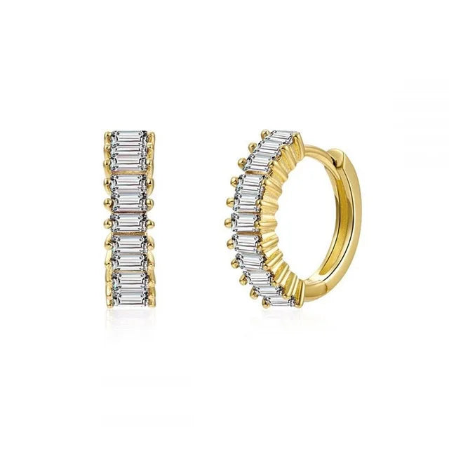 2PCS Stainless Steel Circle Hoop Earrings Colourful Zircon Crystal