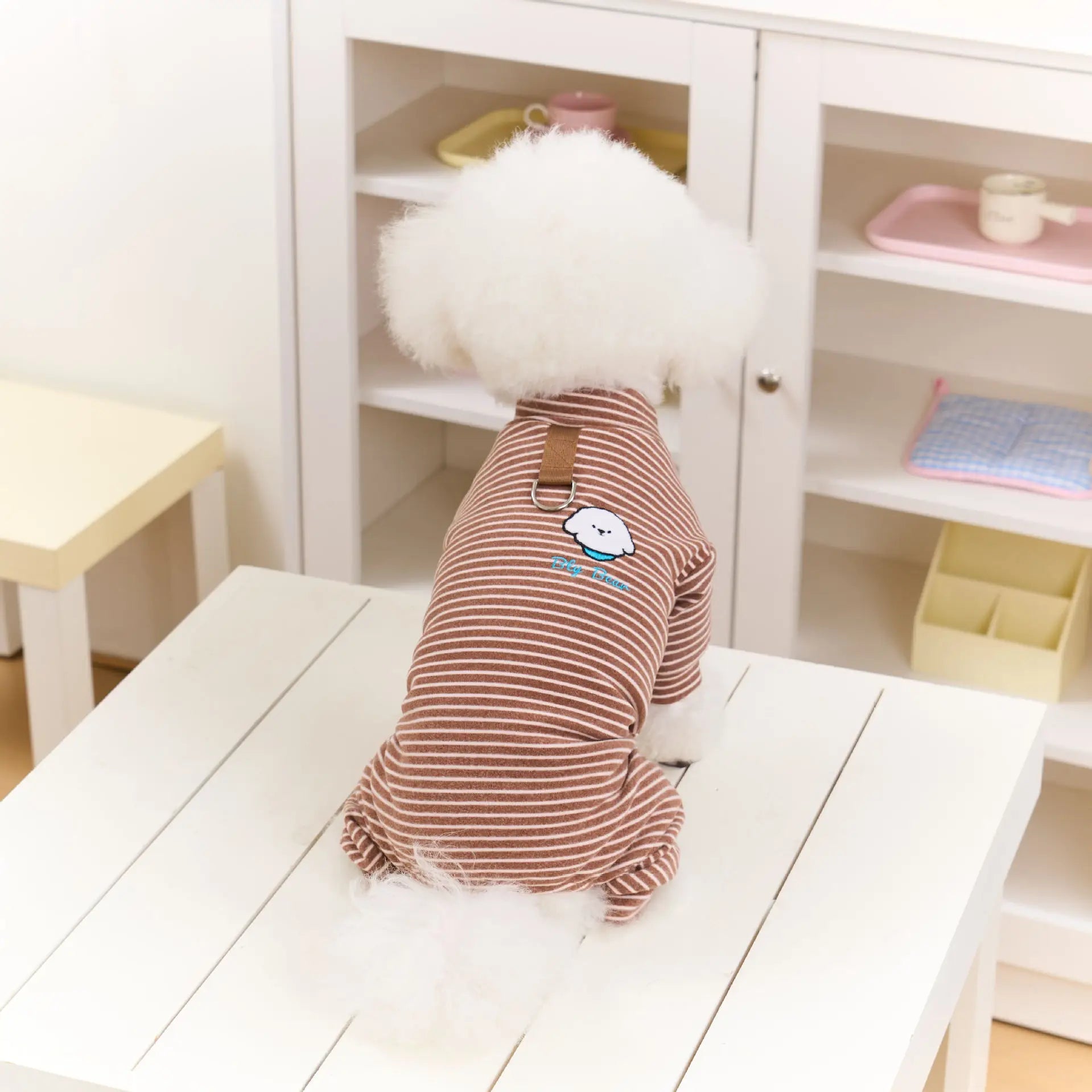 Polar Fleece Striped Bodysuit 4-Legged Winter Pajamas Small Medium Dogs