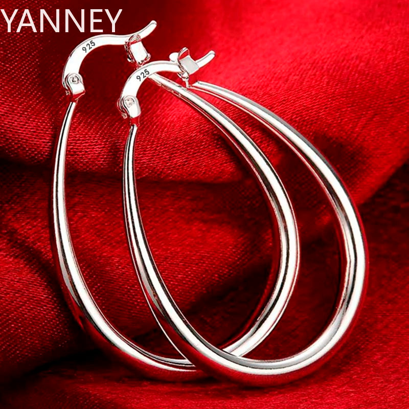 925 Sterling Silver 41mm Smooth Big Hoop Earrings Women Party Wedding Gift