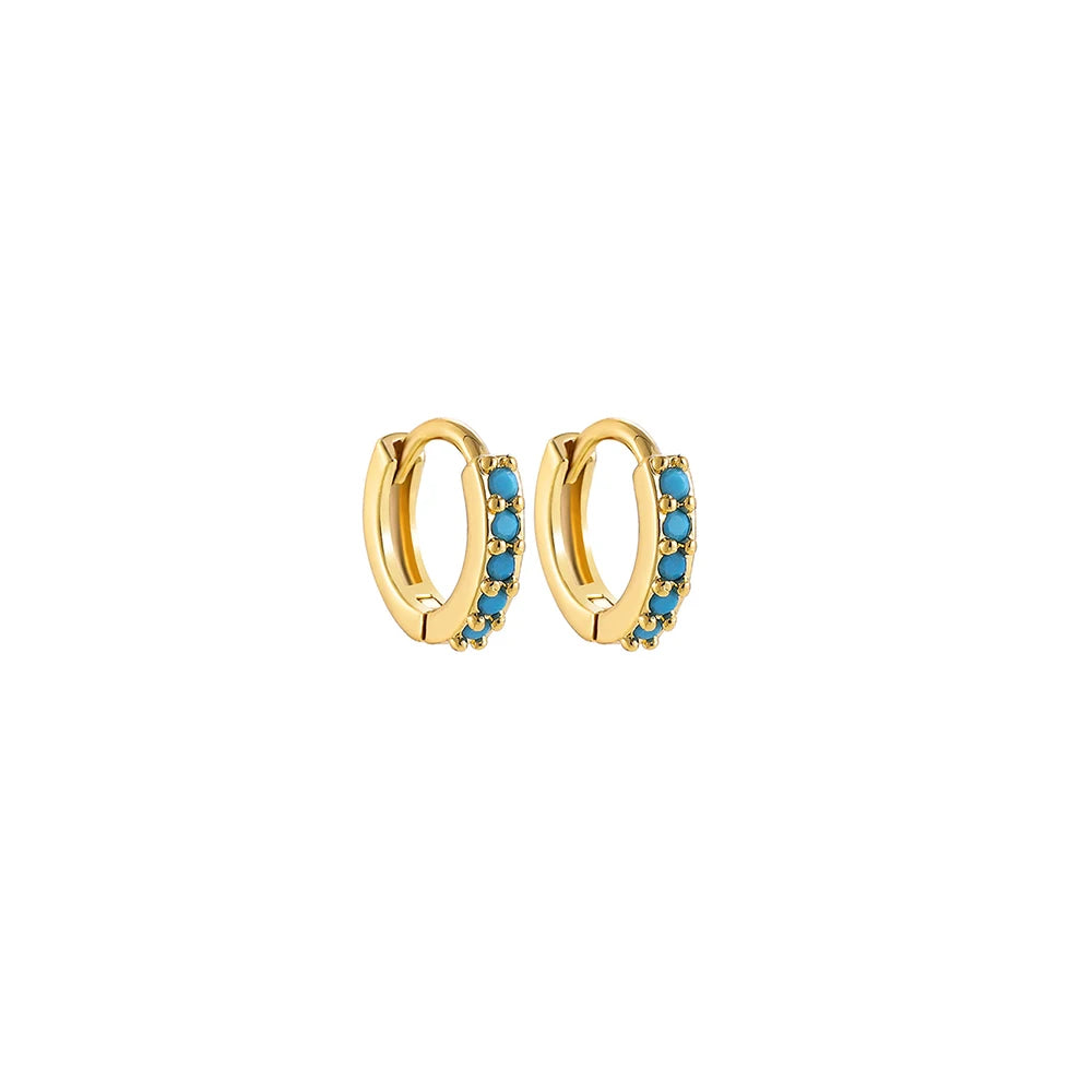 Fashion Crystal Zirconia Small Hoop Earring Geometric Circle Green