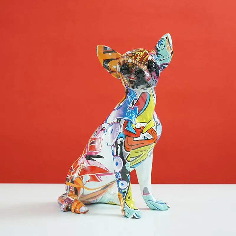 Resin Graffiti Chihuahua Dog Sculpture Animal Statue Pop Art Home Living Room Shelf