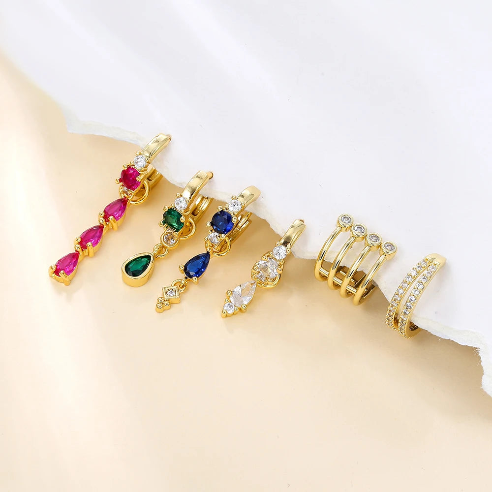 Korean Stainless Steel Multicolor Crystal Water Drop Dangle Earrings