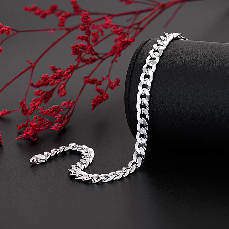 7mm Chain Bracelet 925 Sterling Silver Men Women Luxury Designer Jewellery