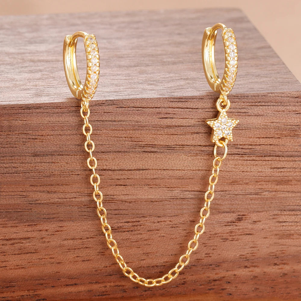 Stainless Steel Gold Colour Chain Dangle Drop Earrings Clip Earring