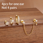 4PCS French Design Tassel Chain Pendant Hoop Earrings Set Zircon Stud