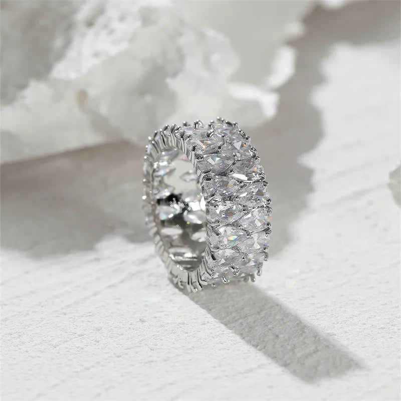 Boho Female Big Crystal Zircon Stone Ring Luxury Fashion Silver Color Love Engagement Ring Vintage Wedding Rings For Women Gifts