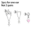 3PCS Stainless Steel Heart-Shaped Dangling Earrings Tassel Chain