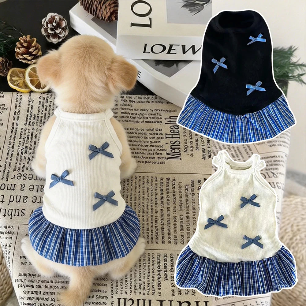 Dog Skirt for Small Dogs, Chic Puppy Dress with Simple Bow, Cute Cat Vest Dress Fashion Pet Clothes for Spring