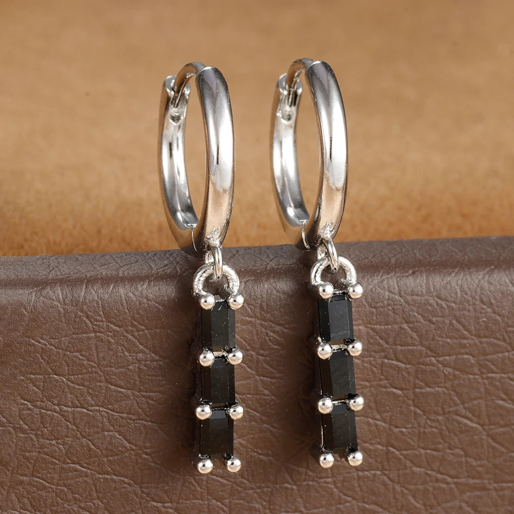 1 Pair Stainless Steel Colourful Zircon Square Dangle Earrings Punk