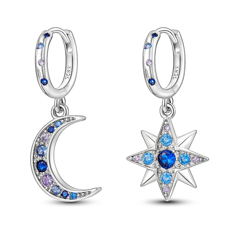 925 Sterling Silver Mysterious Star Moon Versatile Hoop Earrings Women's Gift