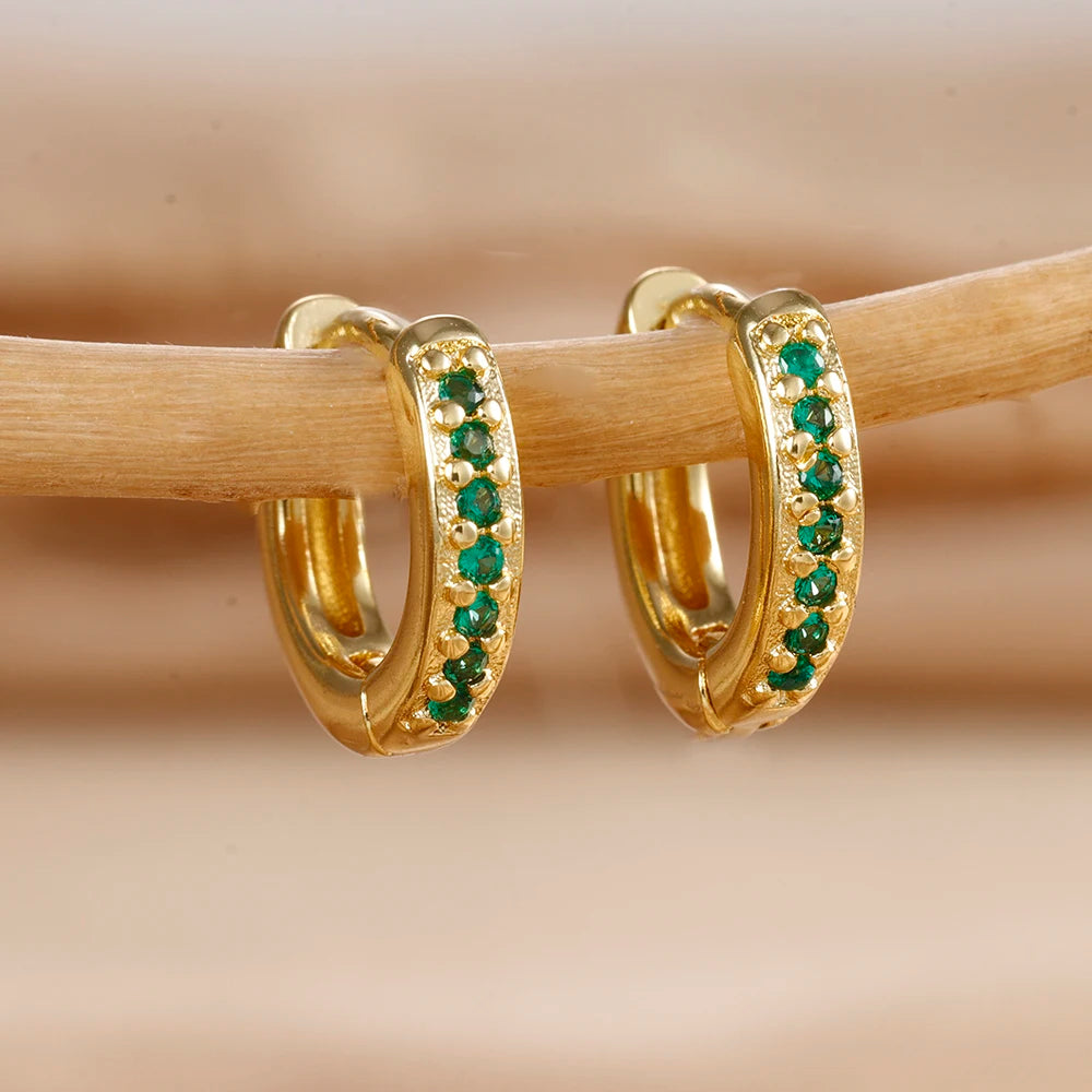 2PCS Stainless Steel Multicolor Zircon Geometry Drop Earrings