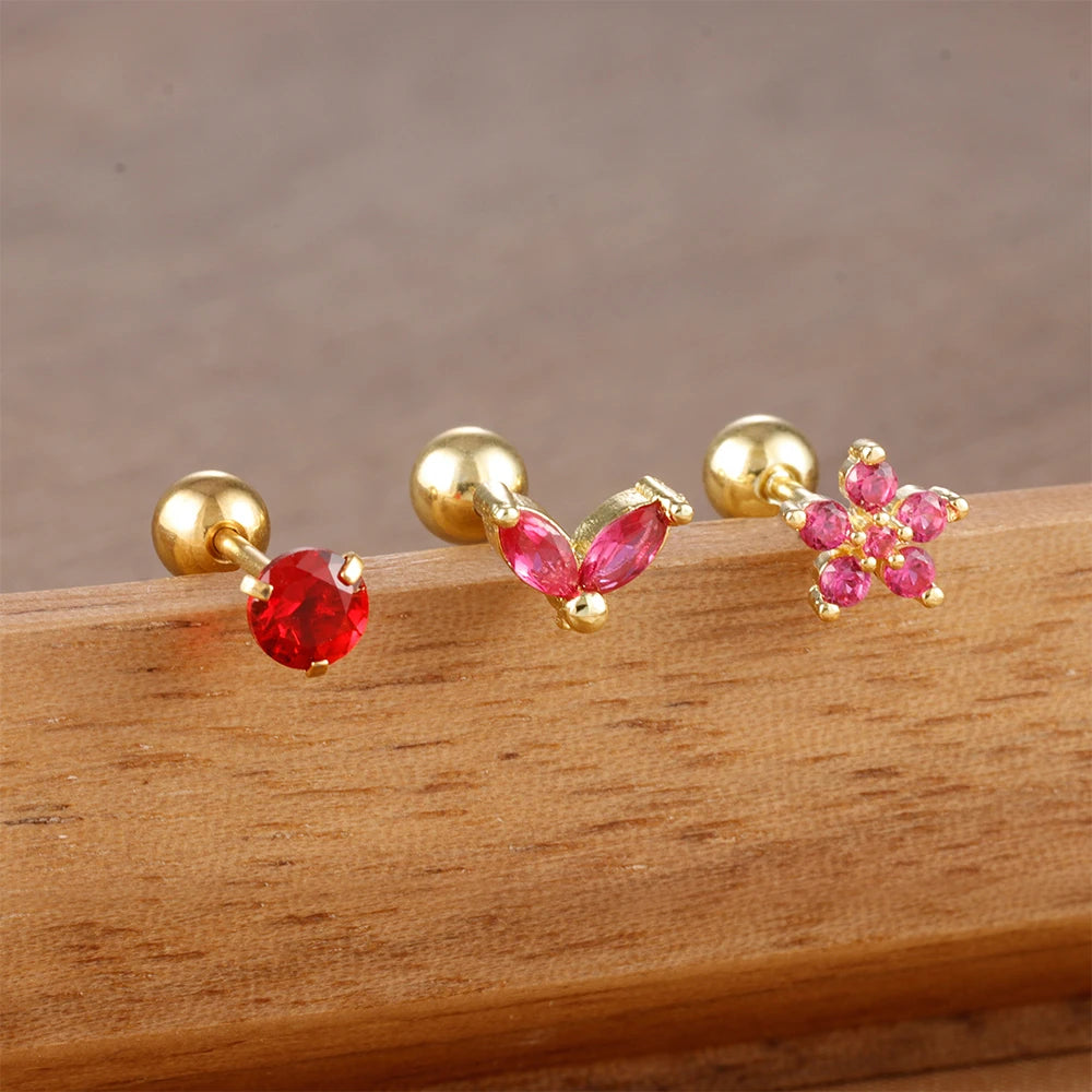 3PCS Stainless Steel Horse Eye Zircon Flowers Cartilage Piercing