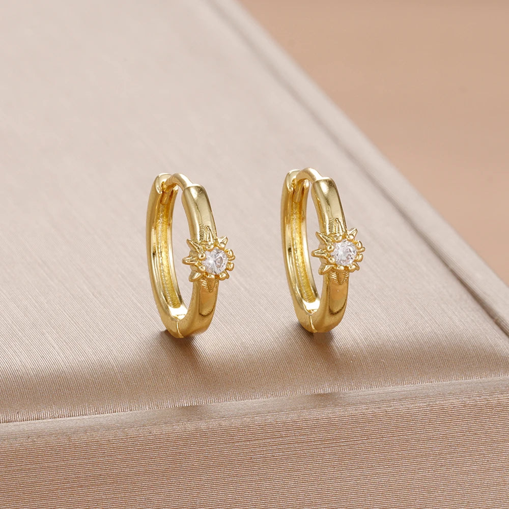1Pair Stainless Steel Huggie Star Hoop Earrings Crystal Zirconia