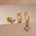 3PCS Purple Zircon Hoop Earrings for Women Stainless Steel Gold Pendant