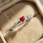 925 Sterling Silver Plated 18K Gold Zircon Red Love Heart Ring Party Wedding Vintage Fine Jewellery
