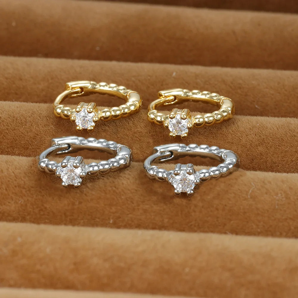 2023 Simple Crystal Zircon Small Hoop Earrings Disc Pendant Piercing