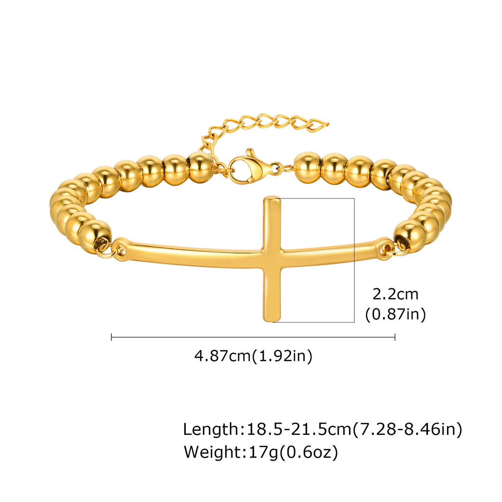 Beads Chain Virgin Mary Bracelet For Women, Stainles Steel Rosary Cross Bracelets, Gold Plated Faith Jewelry Gift