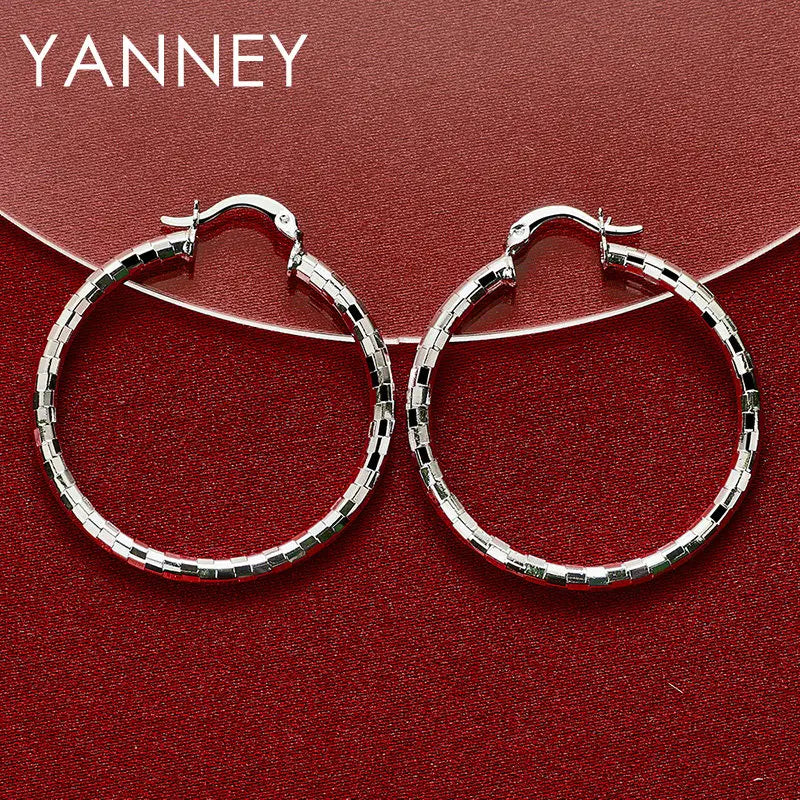 925 Sterling Silver 40mm Round Hoop Earrings Women Engagement Fashion Gift