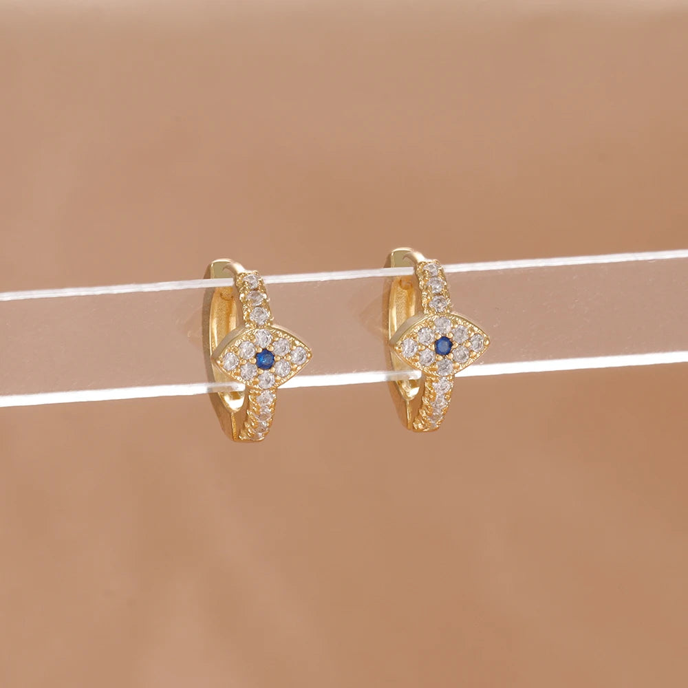 Luxury Zircon Evil Eye Earrings Vintage Gold Colour Stainless Steel