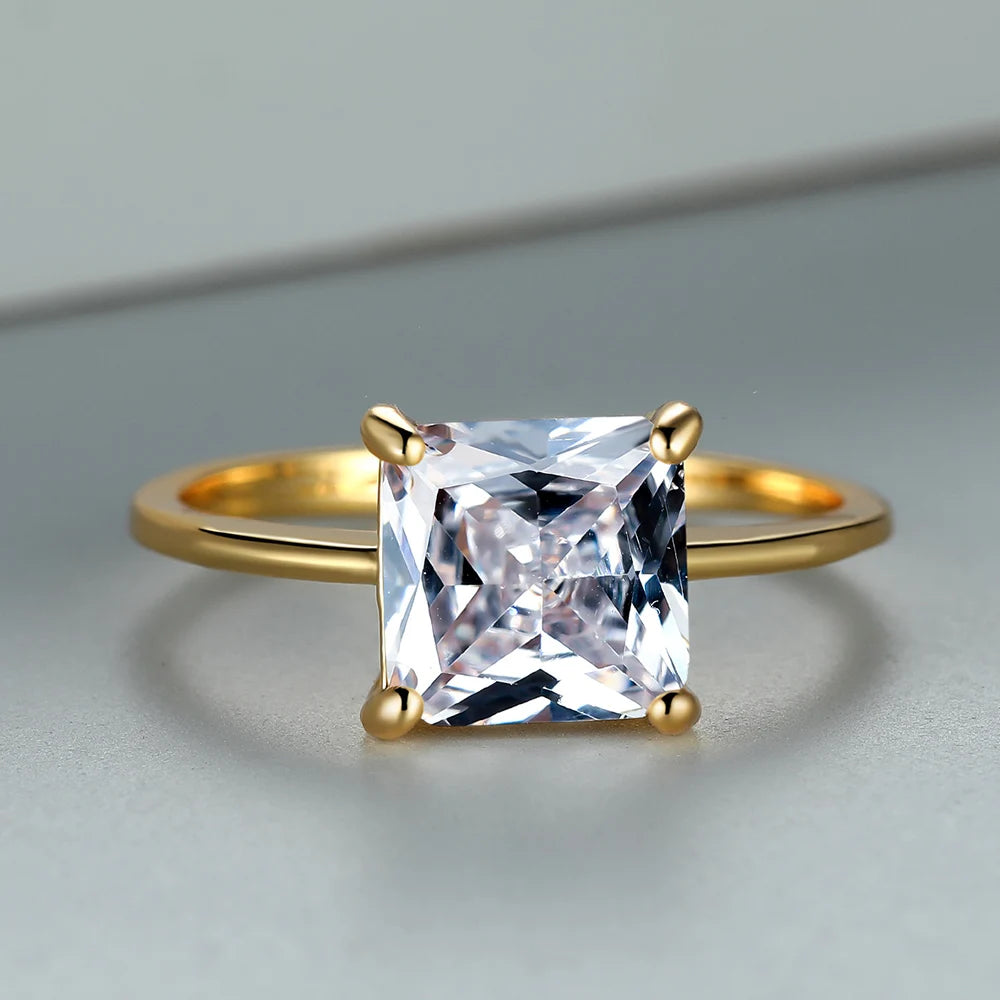 Delicate Purple Yellow Ice Flower Stone Square Rings For Women Silver Gold Color White Zircon Thin Wedding Bands Party Jewelry